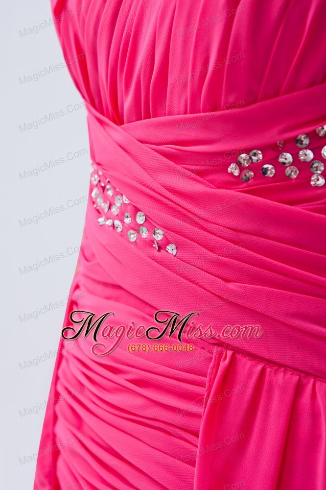 wholesale hot pink column / sheath one shoulder prom dress high-low chiffon sequins