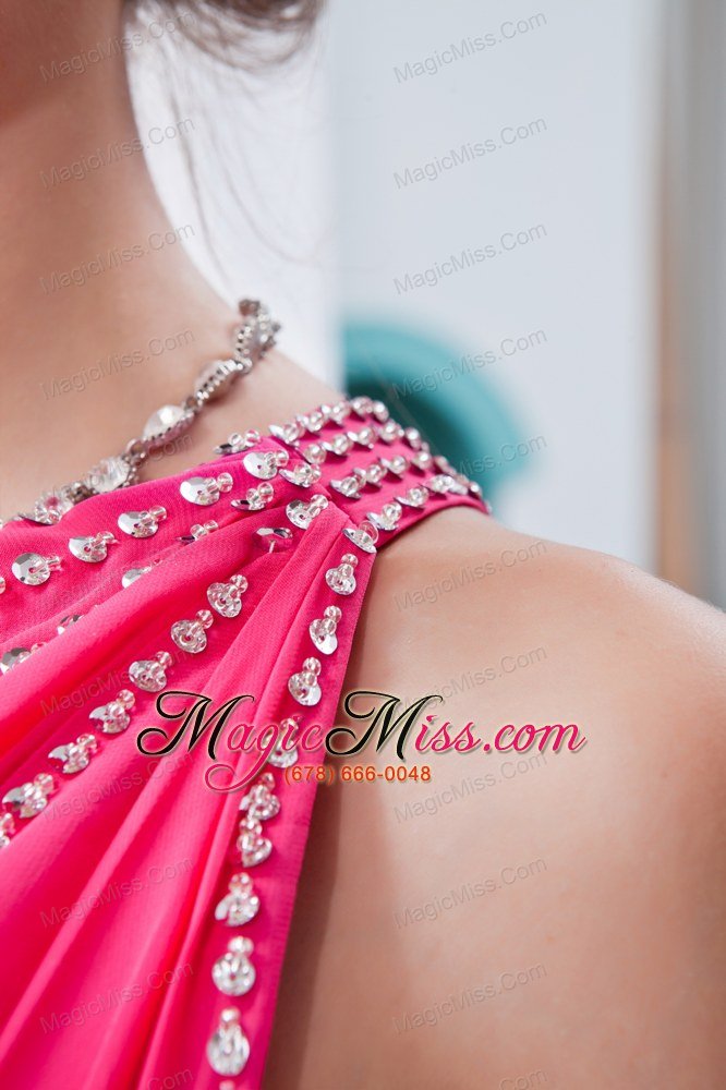 wholesale hot pink column / sheath one shoulder prom dress high-low chiffon sequins