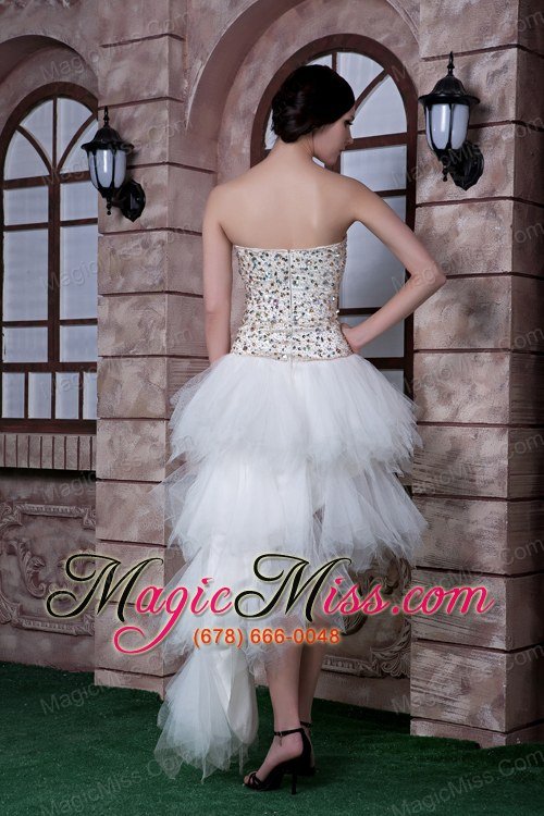 wholesale custom made white column strapless high-low prom dress beading taffeta and tulle