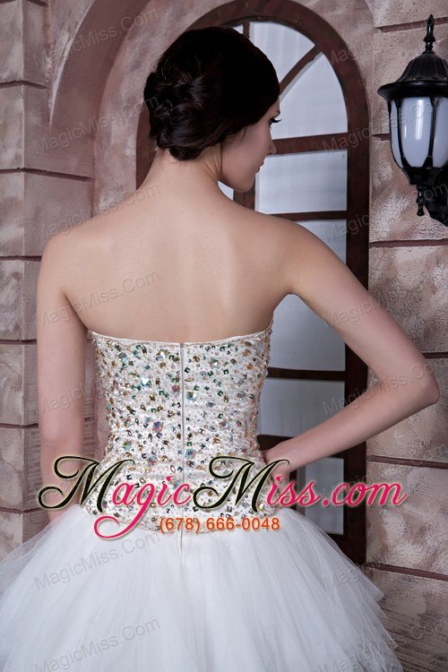 wholesale custom made white column strapless high-low prom dress beading taffeta and tulle