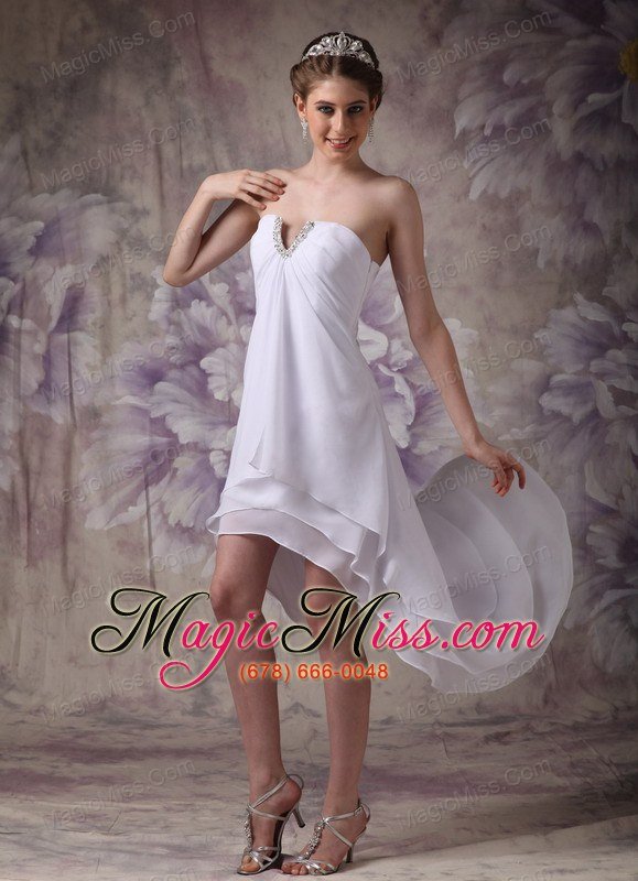 wholesale white empire sweetheart high-low chiffon beading prom / homecoming dress