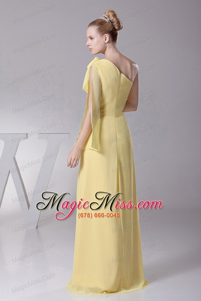 wholesale light yellow one shoulder and high silt for prom dress