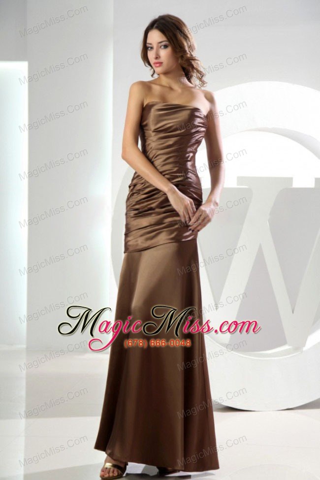 wholesale mermaid strapless taffeta brown ruched ankle-length prom dress