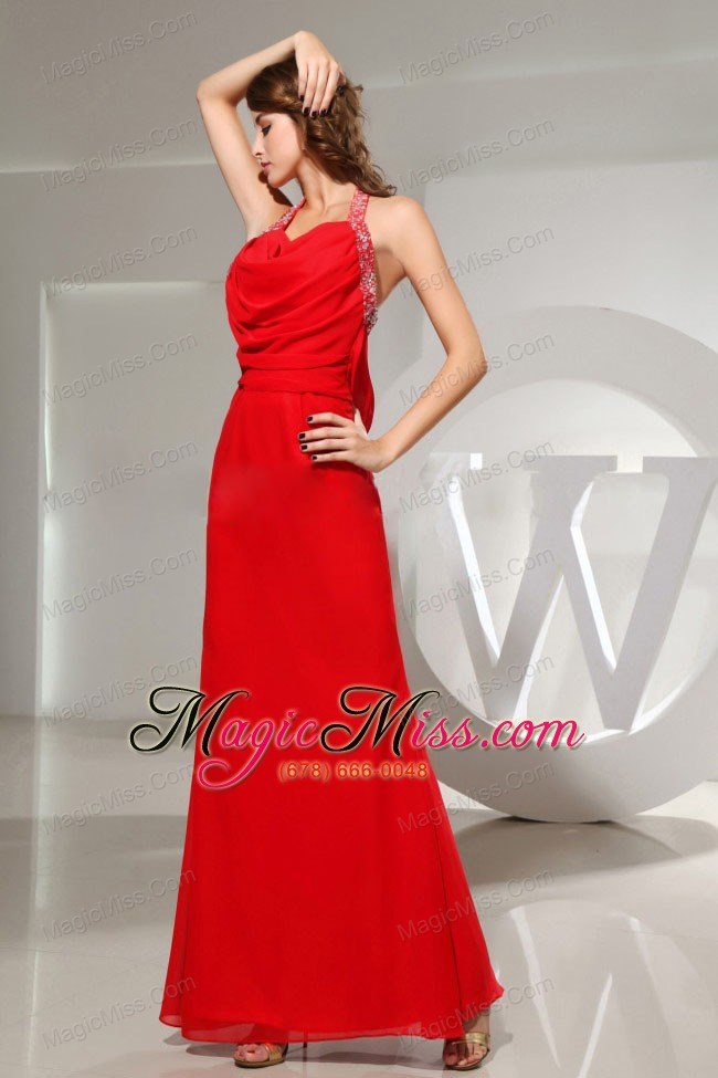 wholesale mermaid beading halter chiffon floor-length prom dress red