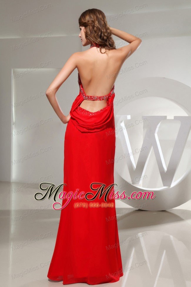 wholesale mermaid beading halter chiffon floor-length prom dress red