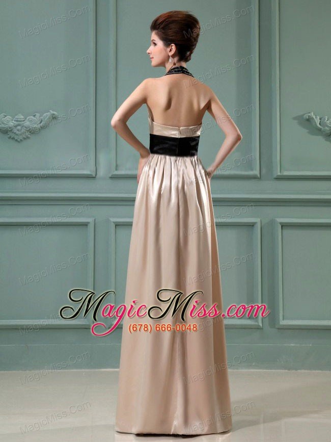 wholesale halter column elastic woven satin floor-length prom dress champagne