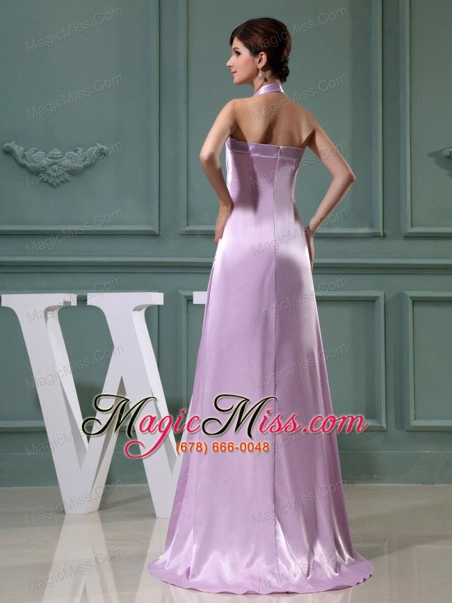 wholesale beading halter empire elastic woven satin floor-length prom dress lavender