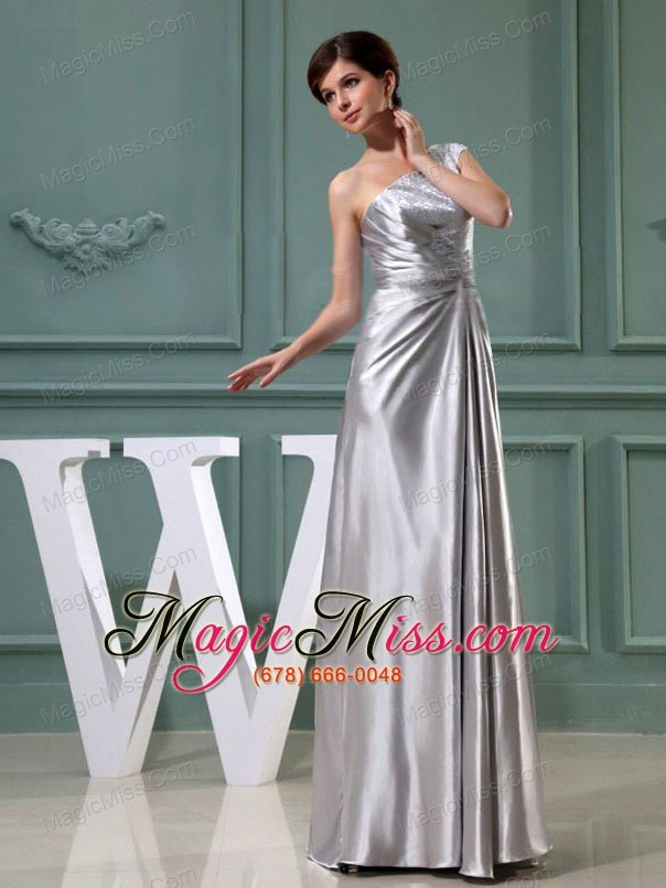 wholesale beading one shoulder grey floor-length taffeta column prom dress
