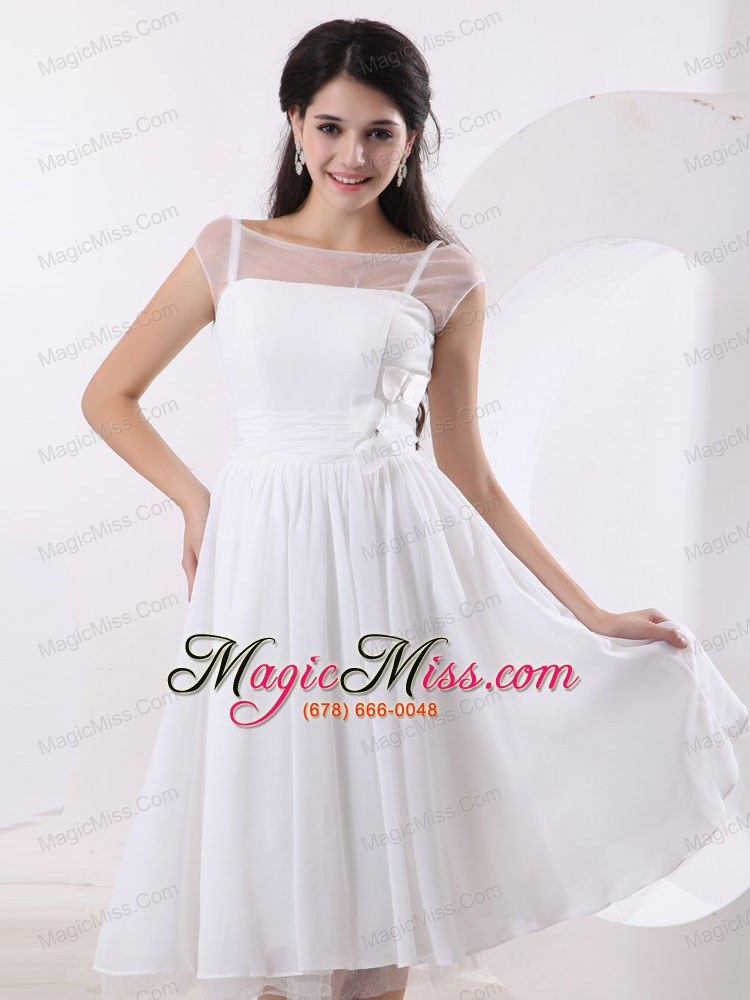wholesale sweet wedding dress with hand made flowers and a-line knee-length