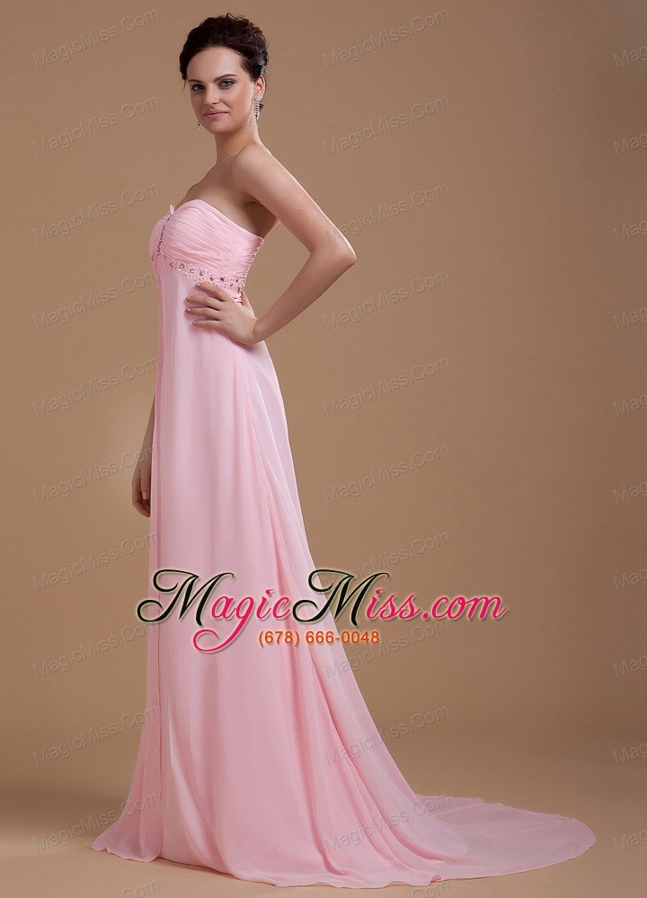 wholesale baby pink prom dress with sweetheart beaded court train chiffon