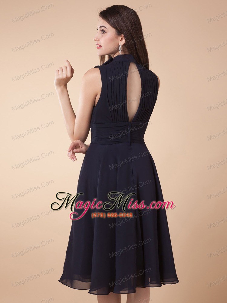 wholesale high-neck and ruched bodice for custom made navy blue prom dress