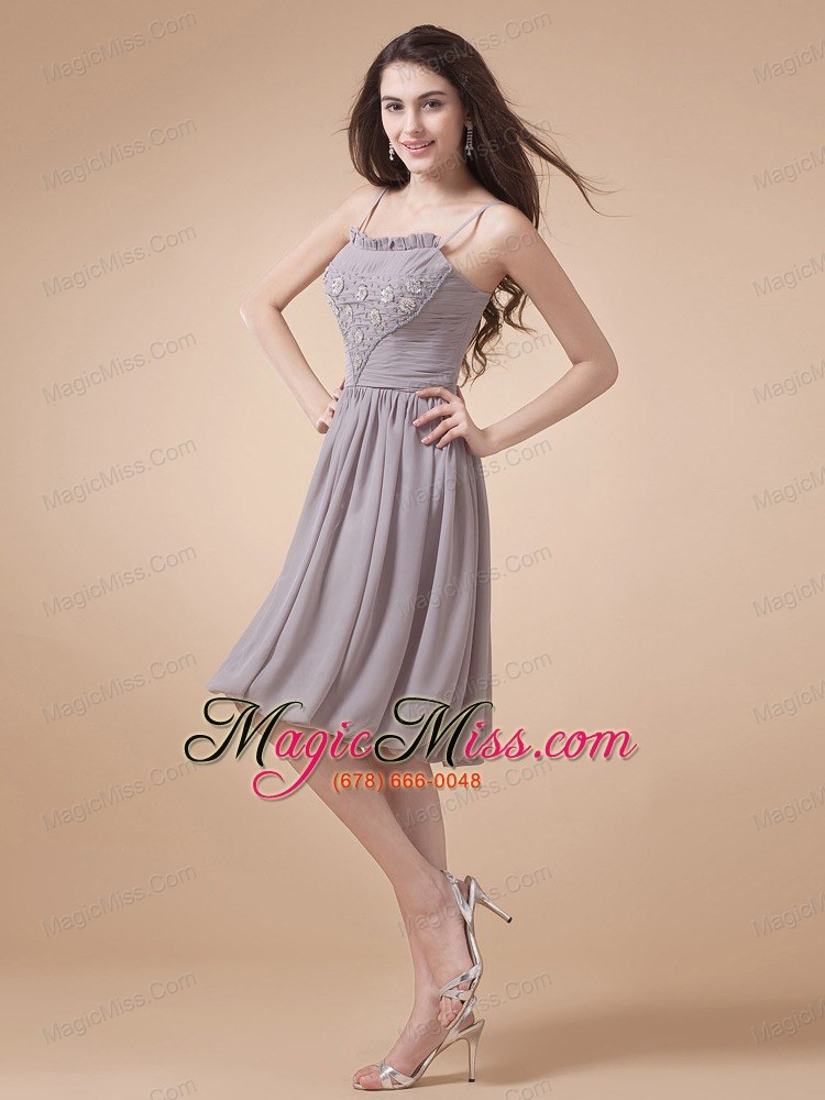 wholesale spaghetti straps for grey prom dress with beading knee-length