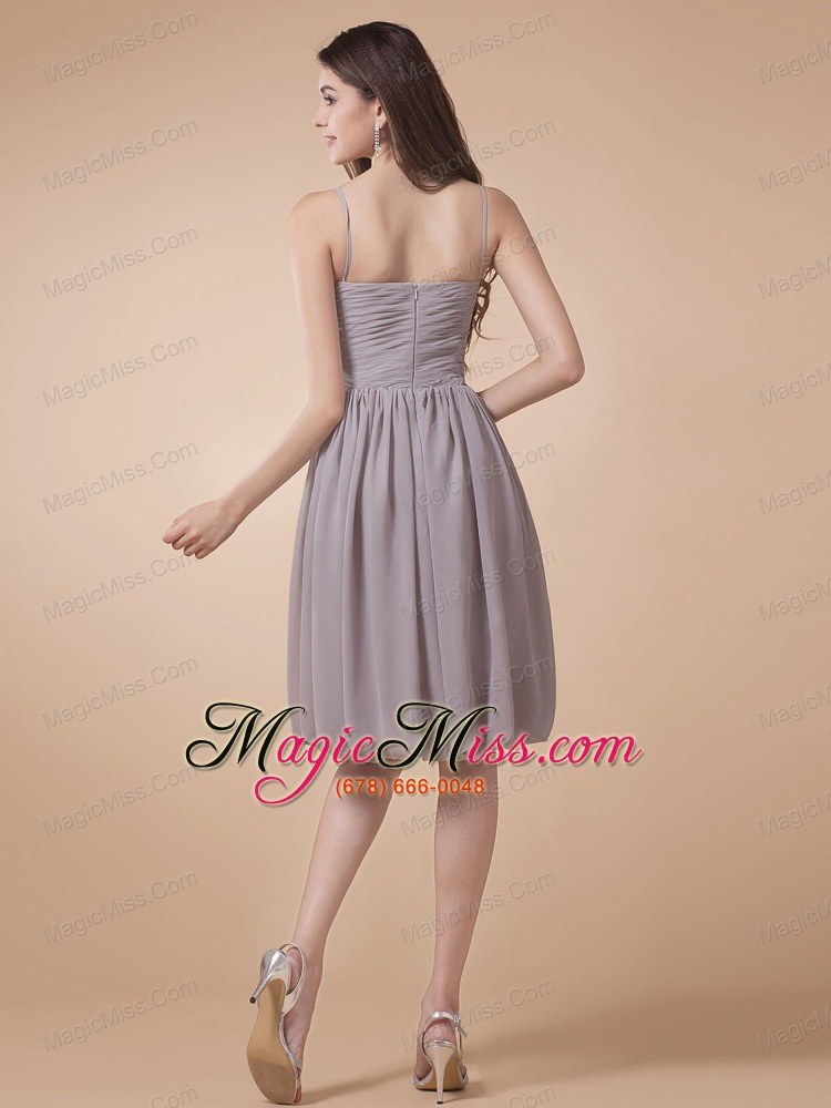 wholesale spaghetti straps for grey prom dress with beading knee-length