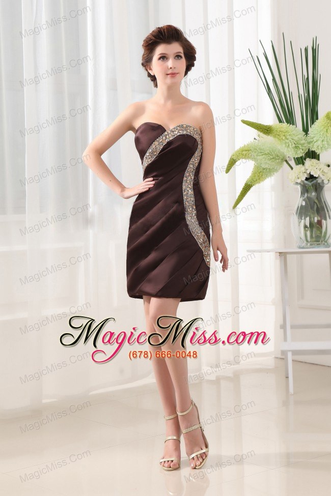 wholesale beading column sweetheart taffeta mini-length brown prom dress