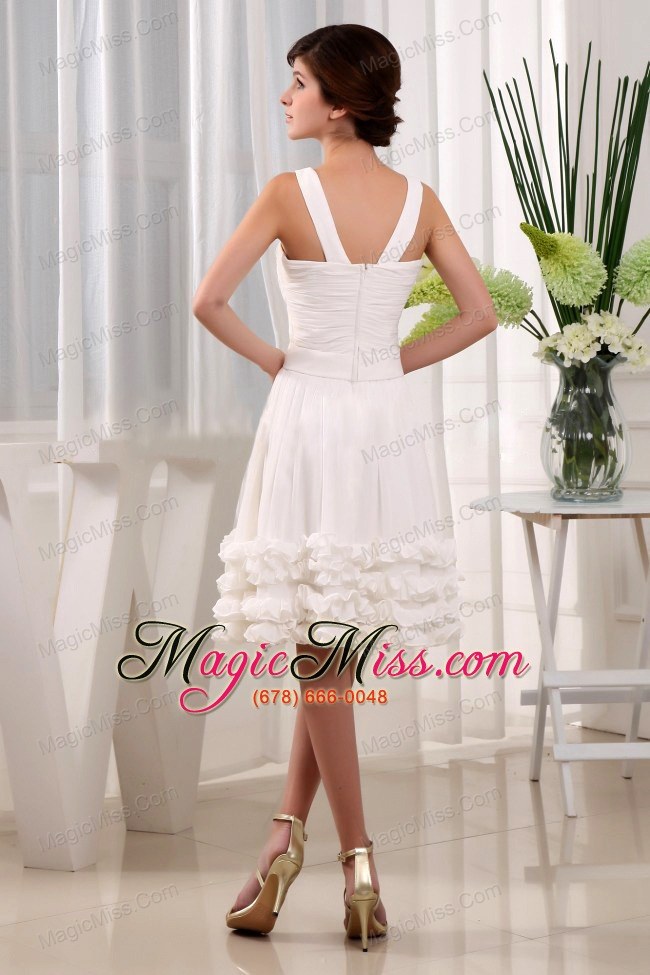 wholesale ruffles a-line chiffon v-neck knee-length prom dress white