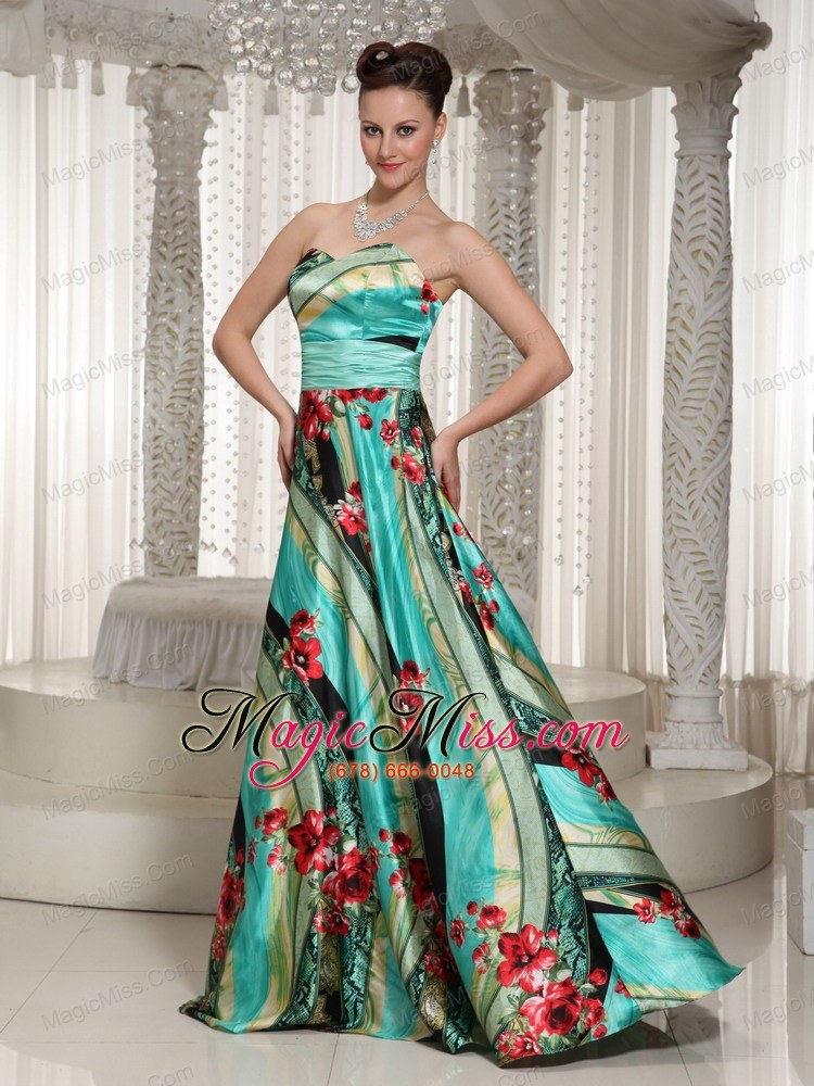 wholesale colorful printing sweetheart a-line prom dress with floor-length