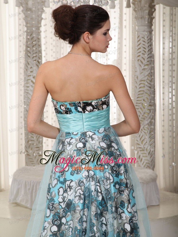 wholesale brand new empire sweetheart floor-length print and tulle ruched prom dress