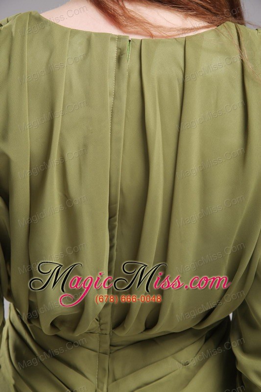 wholesale brand new column / sheath v-neck mini-length chiffon olive green bridesmaid dress