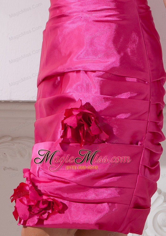wholesale hot pink column strapless cocktail dress taffeta hand made flowers mini-length