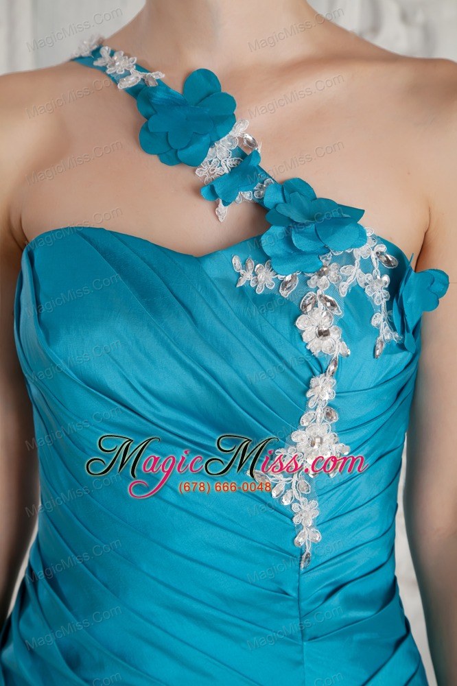 wholesale teal mermaid one shoulder ruch and appliques prom dress high-low organza