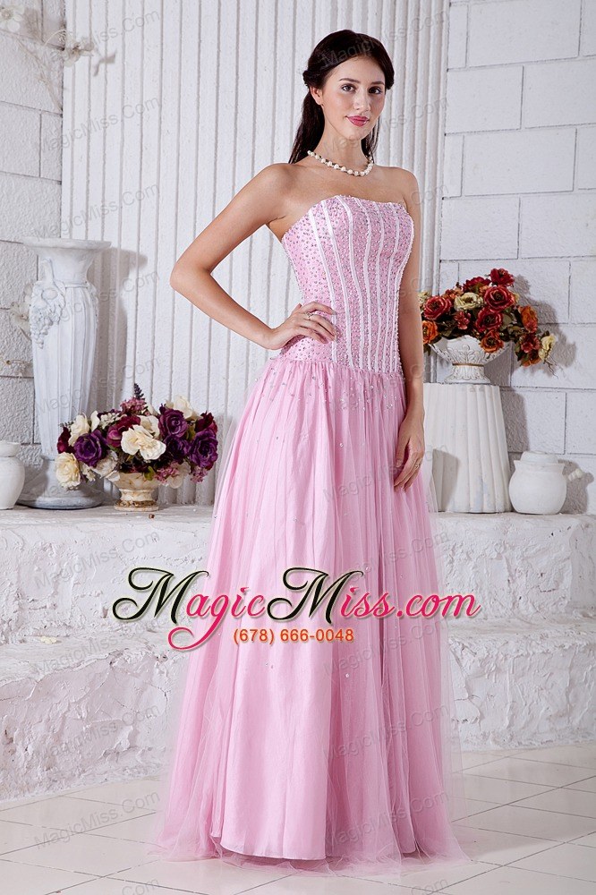 wholesale baby pink empire strapless prom dress tulle beading floor-length