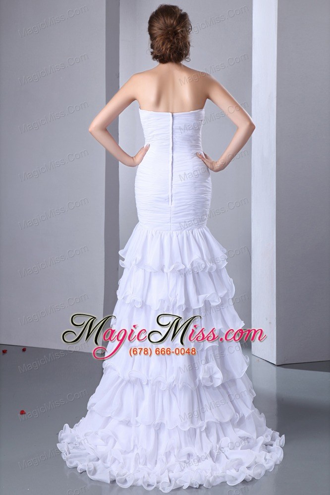 wholesale white column sweetheart beading wedding dress brush train chiffon