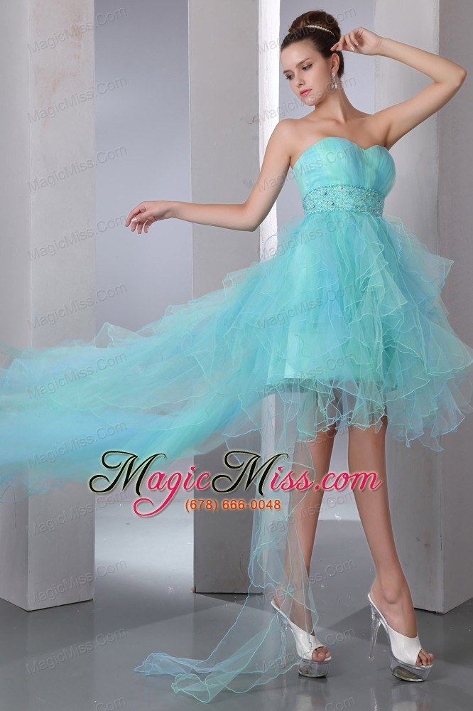 wholesale aqua blue a-line sweetheart prom dress asymmetrical organza beading