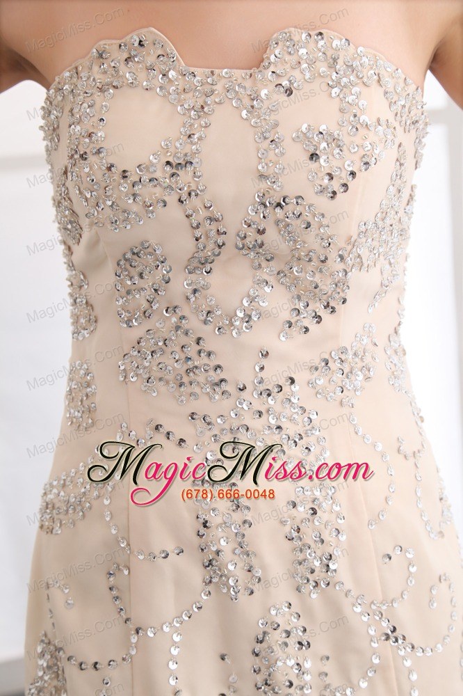 wholesale champagne mermaid strapless court train organza sequins prom dress