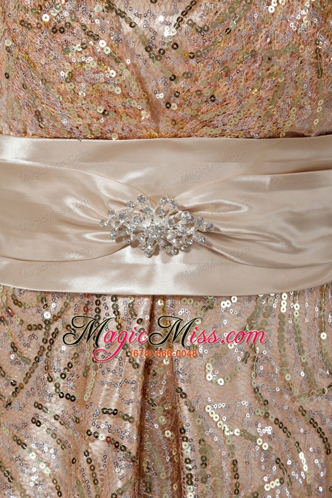 wholesale champagne empire strapless floor-length sequinbeading prom dress