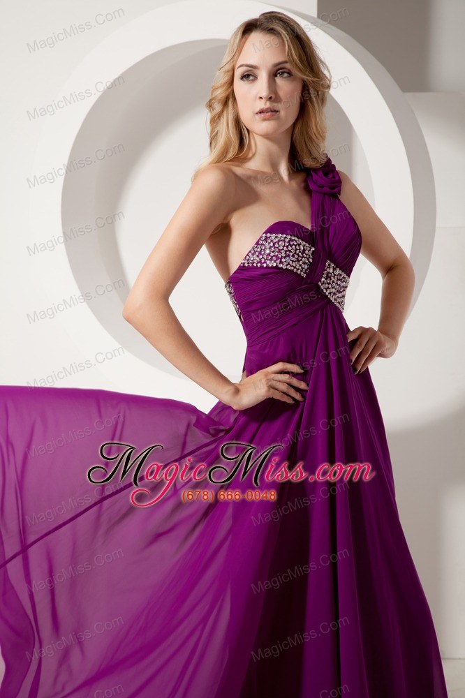 wholesale dark purple empire one shoulder floor-length chiffon beading prom dress