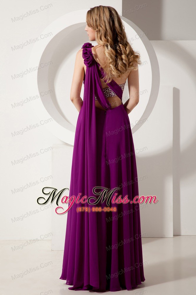 wholesale dark purple empire one shoulder floor-length chiffon beading prom dress