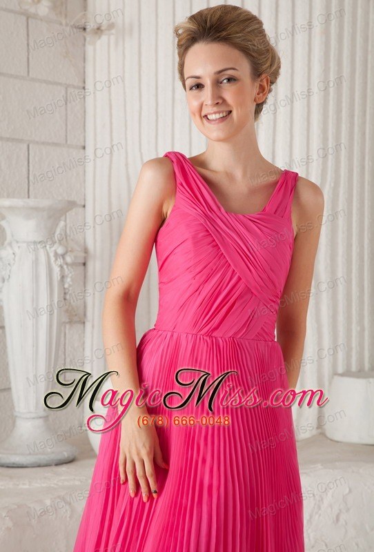 wholesale hot pink empire straps tea-length organza pleat prom / homecoming dress