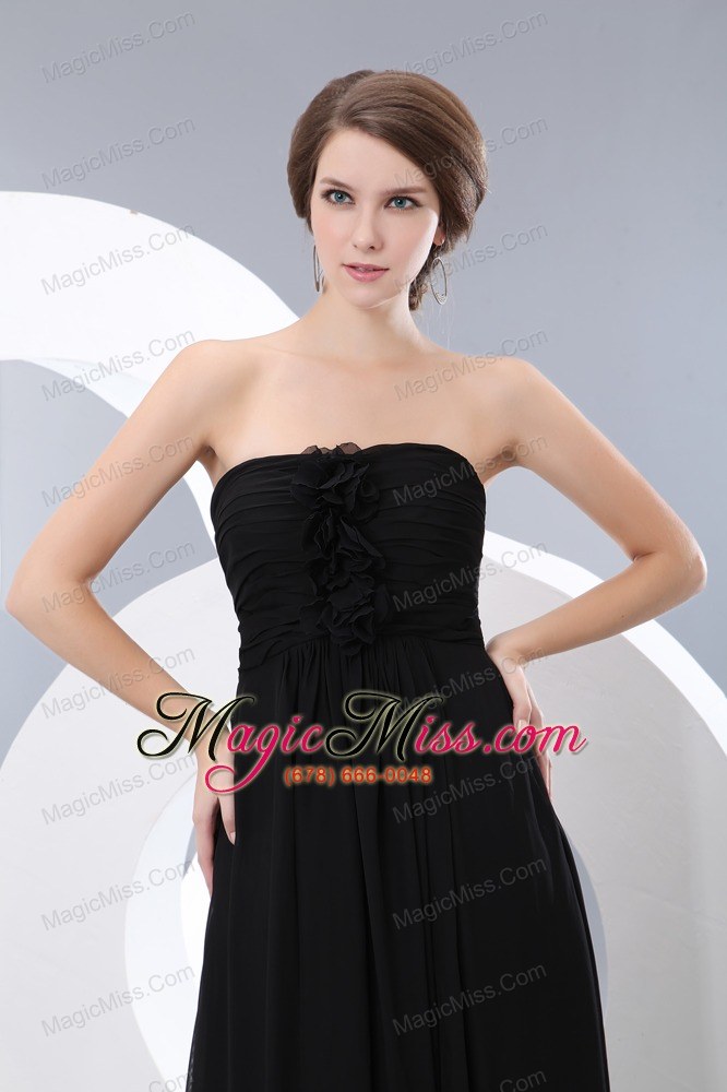 wholesale cheap black bridesmaid dress strapless floor-length chiffon hand made flowers empire
