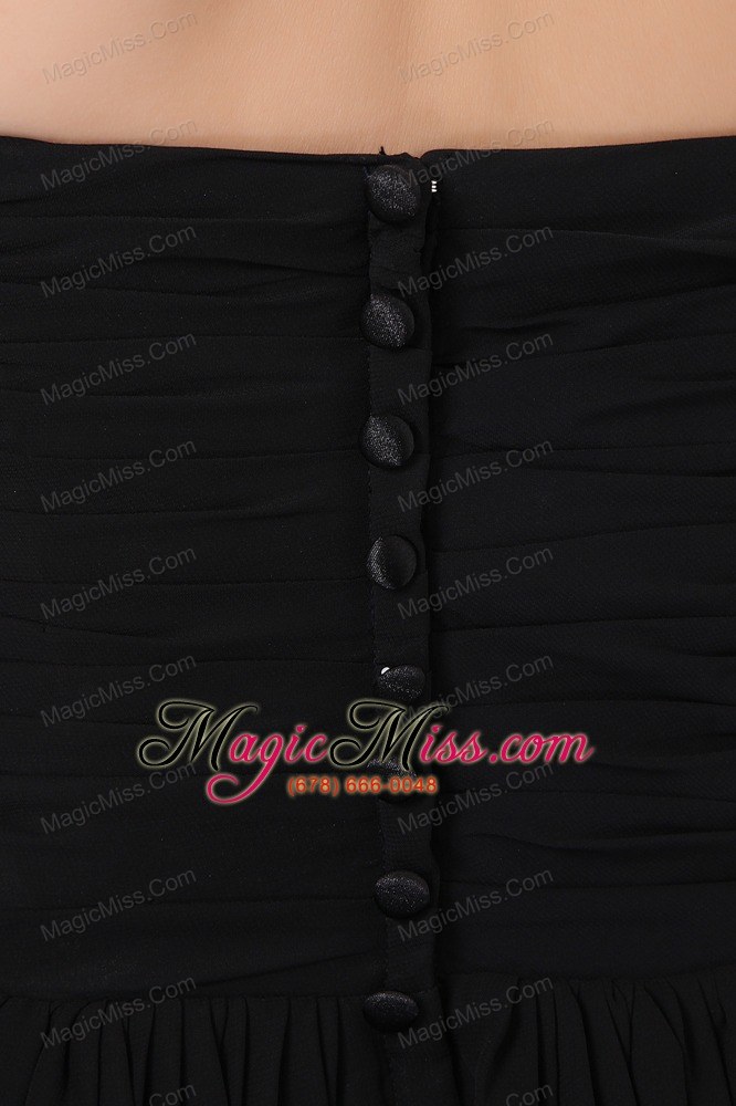 wholesale cheap black bridesmaid dress strapless floor-length chiffon hand made flowers empire