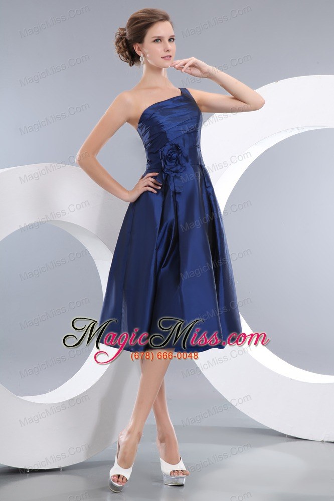 wholesale navy blue empire one shoulder knee-length taffeta hand made flowers prom / homecoming dress