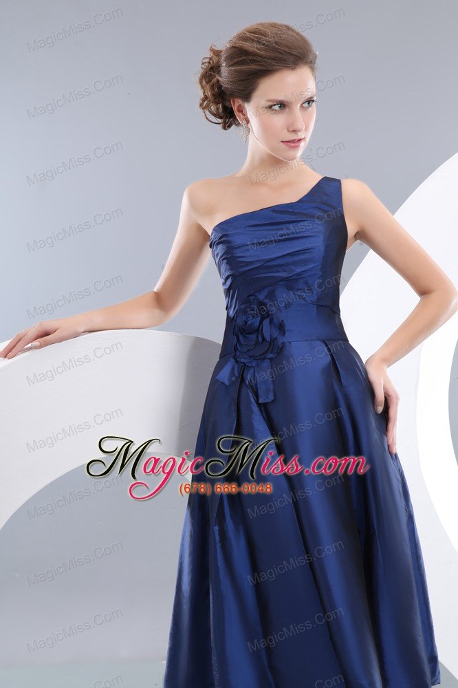 wholesale navy blue empire one shoulder knee-length taffeta hand made flowers prom / homecoming dress