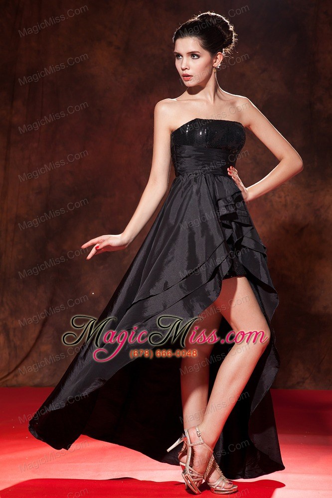 wholesale beautiful black a-line / princess high-low prom dress strapless taffeta squins