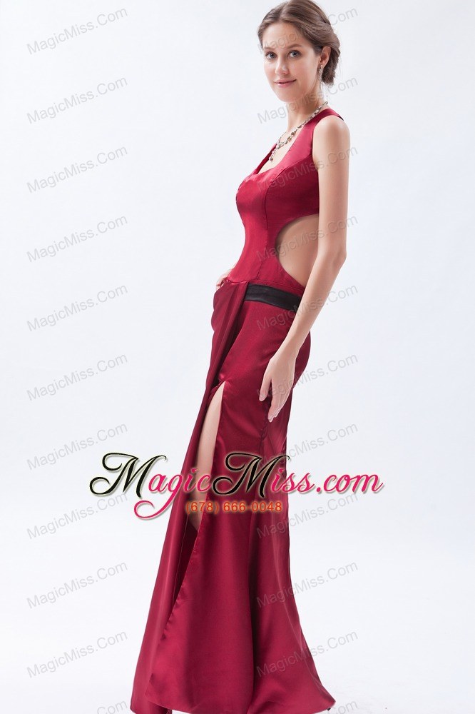 wholesale wine red column / sheath square prom dress satin floor-length