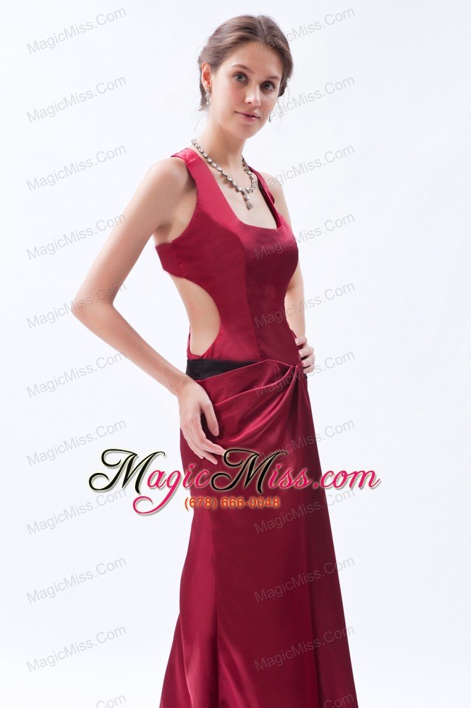 wholesale wine red column / sheath square prom dress satin floor-length