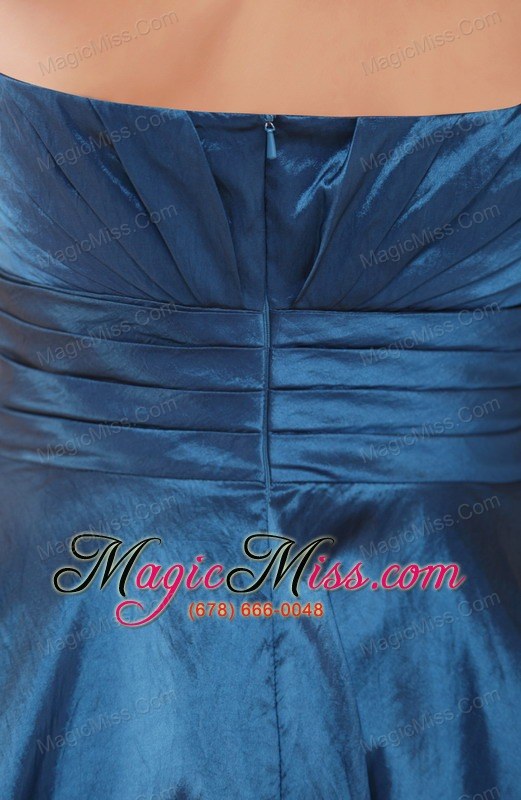wholesale navy blue a-line strapless short taffeta ruch bridesmaid dress
