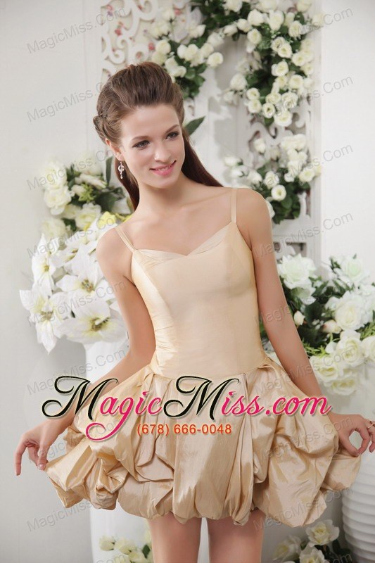 wholesale champagne a-line / princess spaghetti straps short taffeta bow bridesmaid dress