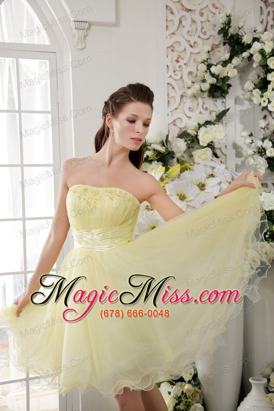 wholesale light yellow a-line / princess strapless mini-length organza beading prom / cocktail dress