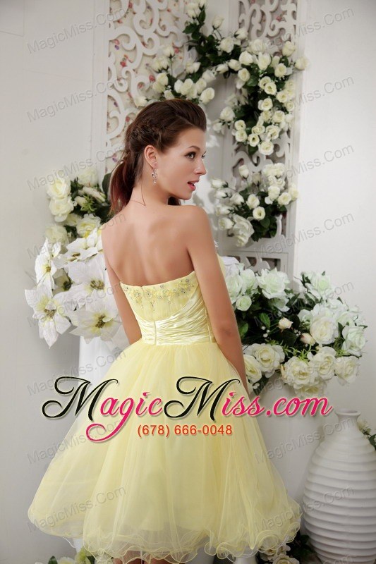 wholesale light yellow a-line / princess strapless mini-length organza beading prom / cocktail dress