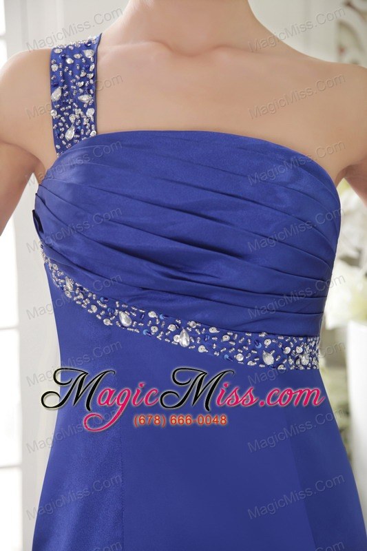 wholesale blue column / sheath one shoulder floor-length satin beading prom / evening dress