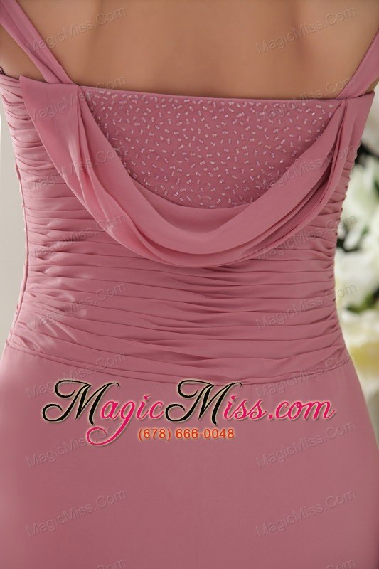 wholesale baby pink column / sheath v-neck brush / sweep chiffon ruch prom dress