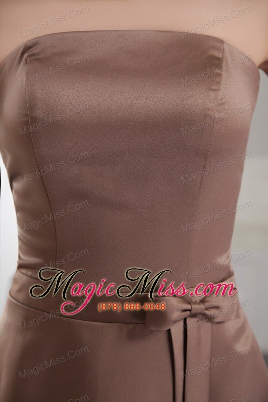 wholesale brown empire strapless knee-length satin bow prom dress