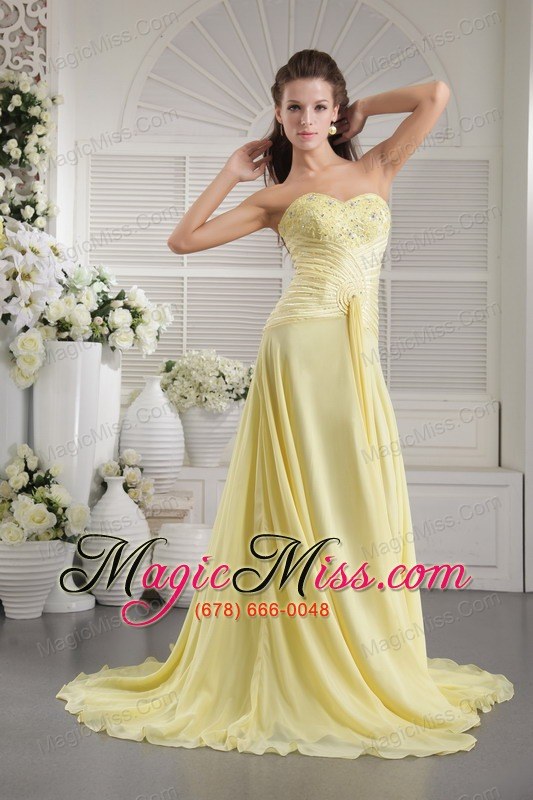 wholesale gorgeous light yellow prom / evening dress empire beading sweetheart brush train chiffon