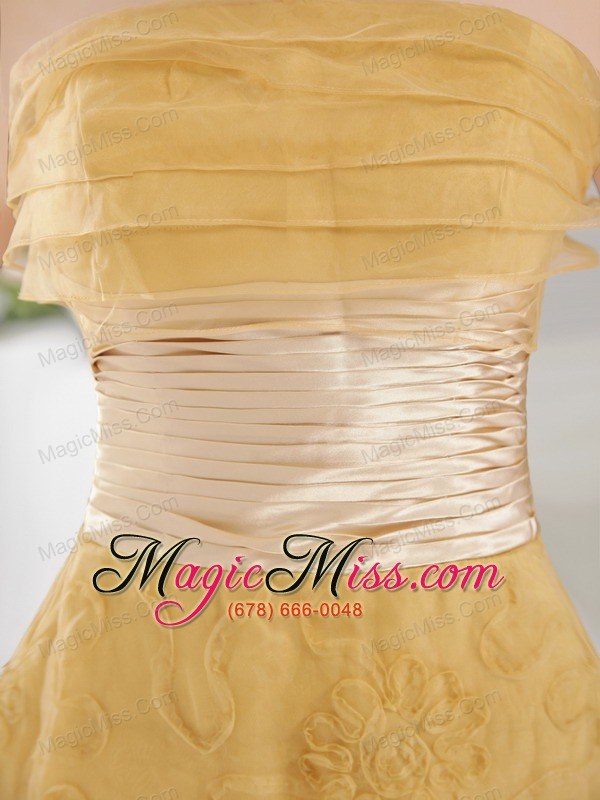 wholesale gold column strapless floor-length orangza lace and hand flowers prom / graduation dress