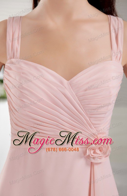 wholesale baby pink a-line / princess straps tea-length chiffon hand flower prom dress