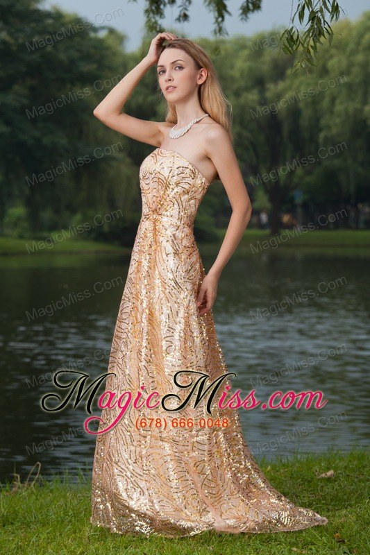 wholesale gold empire strapless floor-length prom / evening dress